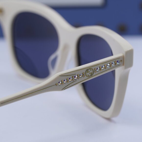 Gucci GG1299S 004 Cat Eye Sunglasses - Ivory with Stones/Blue main image 5
